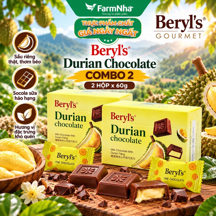 (Combo 2) Socola Beryls Durian 60g - Vị Sầu Riêng Thơm Ngon Khó Cưỡng