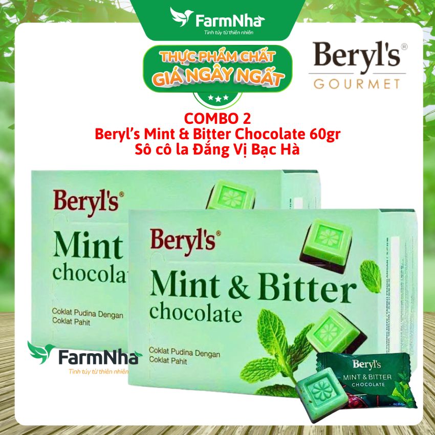 (Combo 2) Socola Beryls Mint & Bitter Chocolate 60g | Socola Đắng Bạc Hà, Hương Vị Đậm Đà Mát Lạnh 