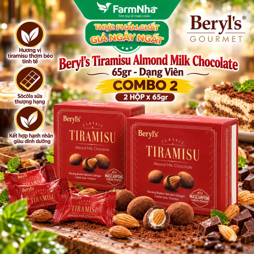 (Combo 2) Socola Beryls Tiramisu Almond Milk Chocolate 65g - Tiramisu, Sữa và Hạnh Nhân Béo Ngậy