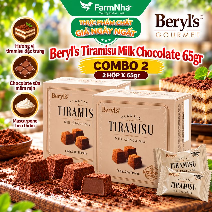 (Combo 2) Sôcôla Beryls Tiramisu Classic Milk Chocolate 65g - Với Phô Mai Kem Ý Tiramisu Béo Ngậy