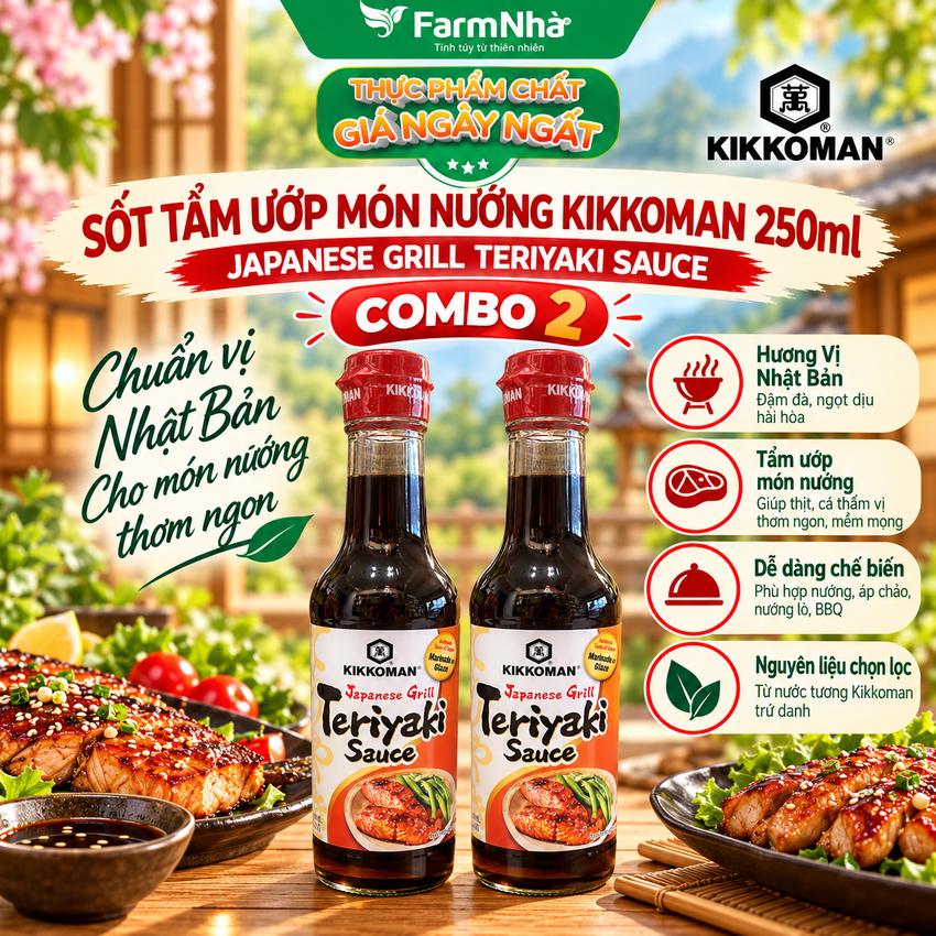 (Combo 2) Sốt Teriyaki Sauce Japanese Grill Kikkoman 250ml – Sốt Ướp & Nướng Chuẩn Vị Grill Japan