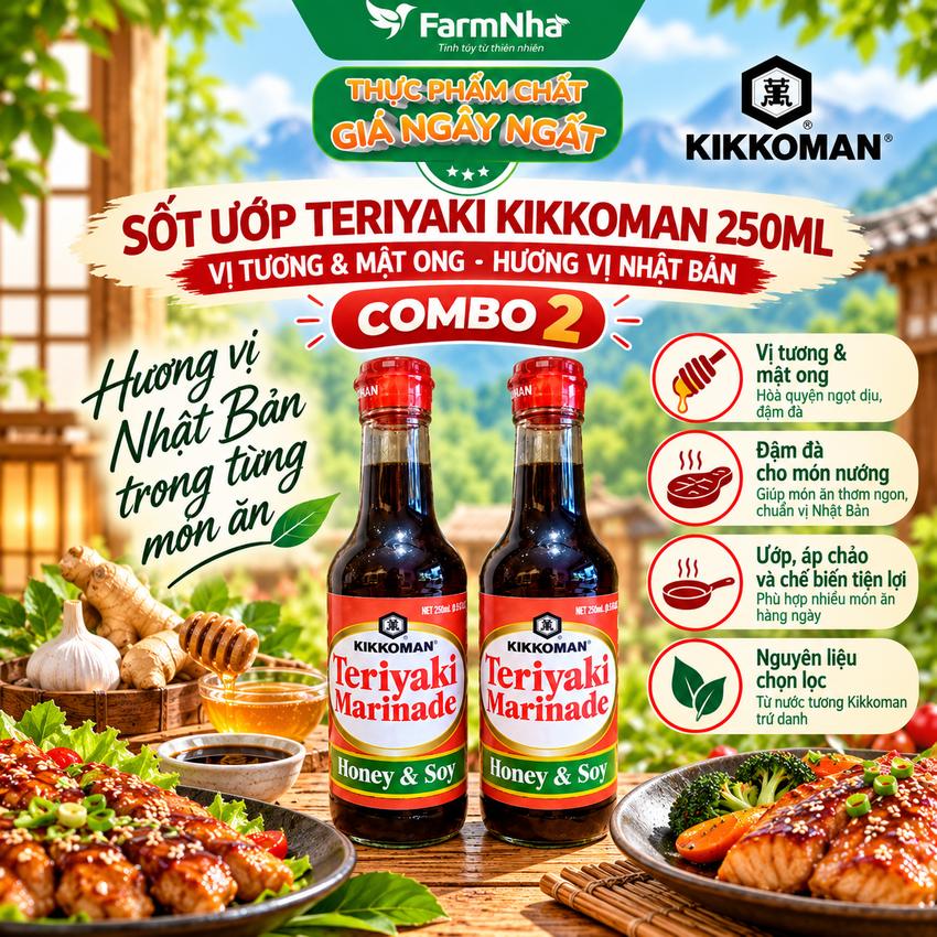 (Combo 2) Sốt Teriyaki Marinade Honey & Soy Kikkoman 250ml – Sốt Ướp Nước Tương Mật Ong chuẩn Nhật