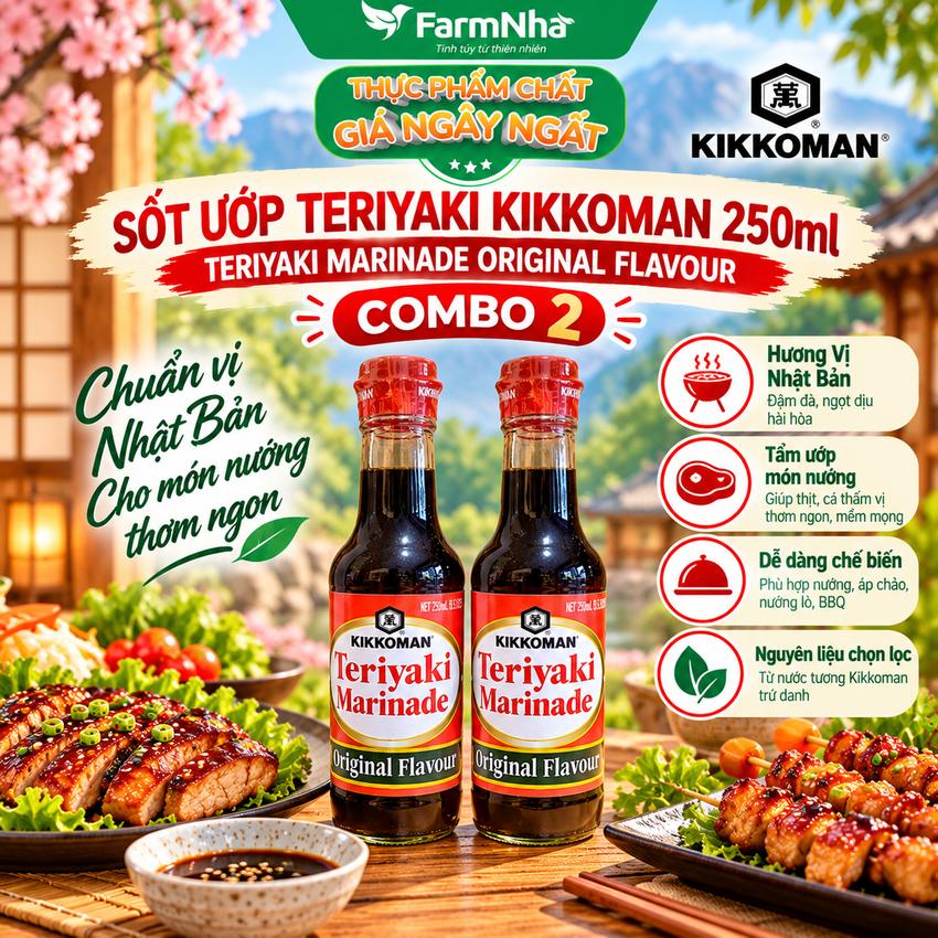 (Combo 2) Nước sốt Teriyaki Marinade Original Flavour Kikkoman 250ml – Vị Teriyaki truyền thống chuẩn Nhật