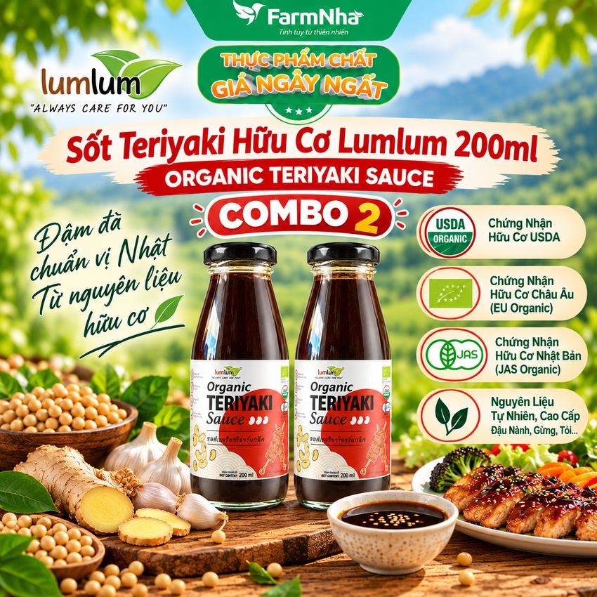 (Combo 2) Sốt Teriyaki Hữu Cơ LumLum 200ml – Organic Teriyaki Sauce Thái Lan