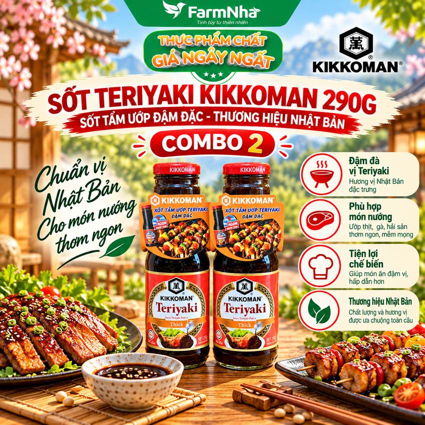 (Combo 2) Sốt Teriyaki Thick Kikkoman 290g – Sốt Ướp Đậm Đặc & Nướng Chuẩn Nhật, Sánh Đậm Siêu Ngon