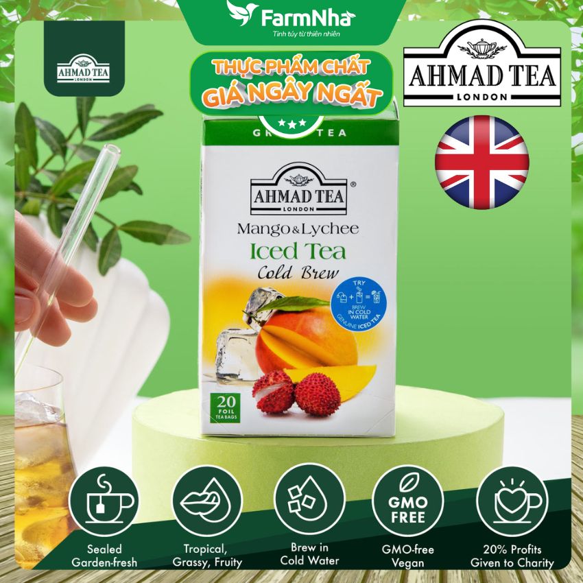 (Combo 2) Trà Ahmad Mango & Lychee Iced Tea Cold Brew 42g 20x2.1g Túi Thiếc – Hương Xoài Vải Nhiệt Đới Tươi Mát