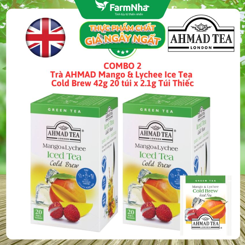 (Combo 2) Trà Ahmad Mango & Lychee Iced Tea Cold Brew 42g 20x2.1g Túi Thiếc – Hương Xoài Vải Nhiệt Đới Tươi Mát