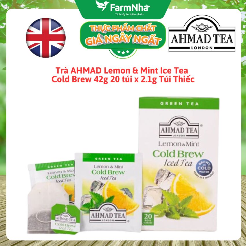 (Combo 2) Trà Ahmad Tea Lemon & Mint Iced Tea Cold Brew 42g 20túix2.1g Túi thiếc – Chanh Bạc Hà Tươi Mát & Sảng Khoái