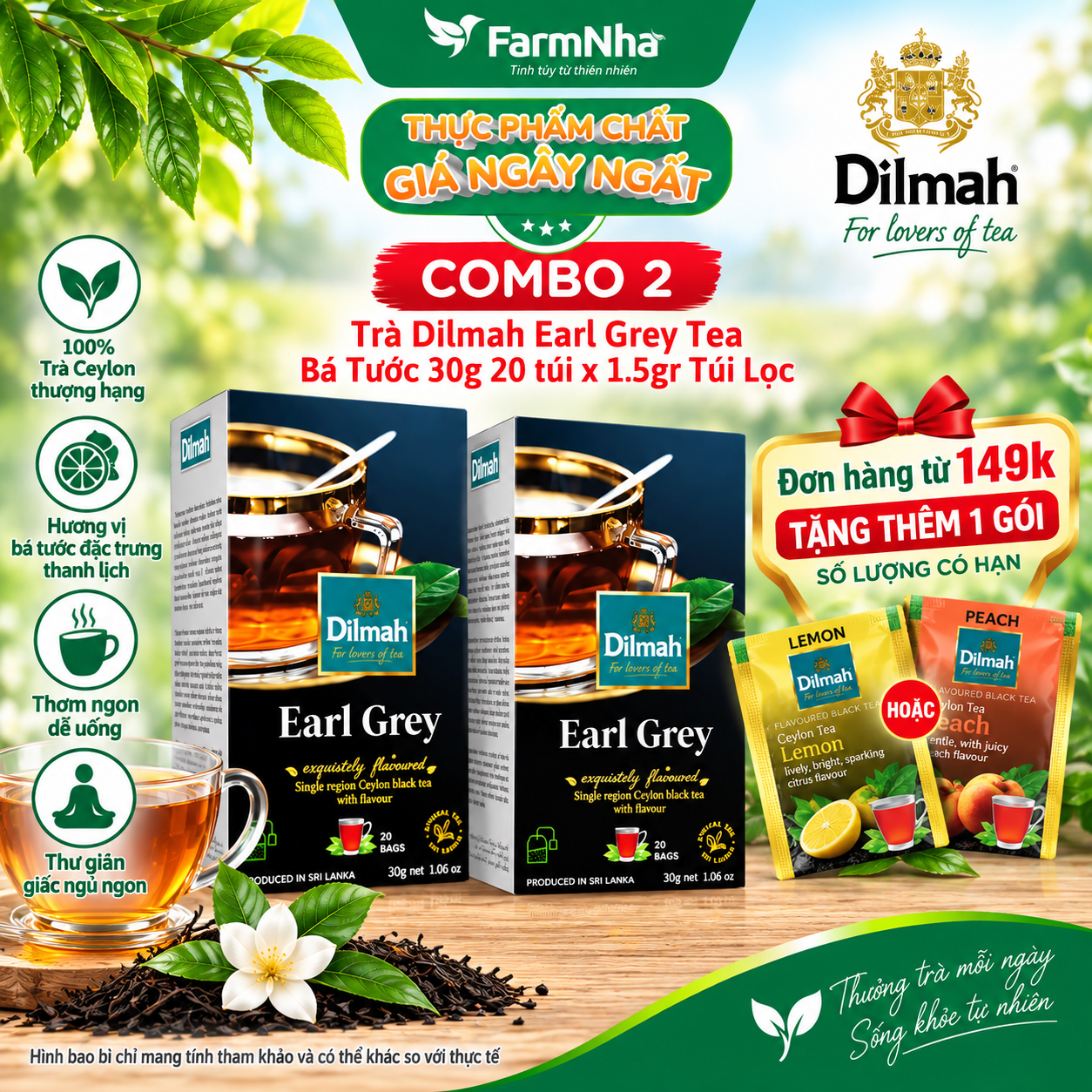 (Combo 2) Trà Dilmah Earl Grey Tea 30g 20 túi x 1.5g Túi lọc – Trà Bá Tước Hảo Hạng Từ Sri Lanka
