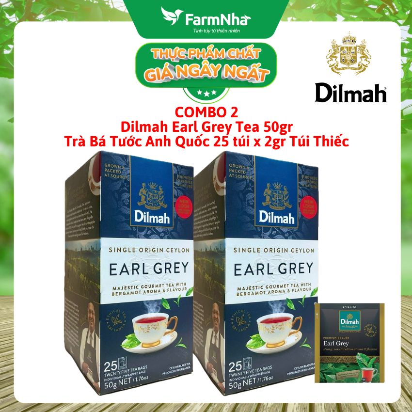 (Combo 2) Trà Dilmah Earl Grey Premium Ceylon Tea 50g 25túix2g Túi Thiếc - Tinh Hoa Trà Bá Tước