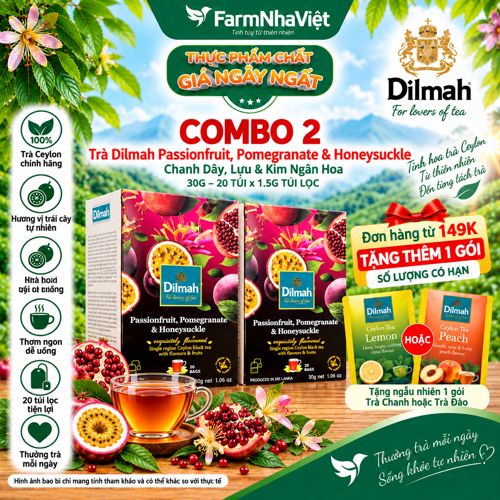 (Combo 2) Trà Dilmah Passion Fruit Pomegranade & Honeysuckle Hương Chanh Dây, Lựu, Kim Ngân Hoa Túi Lọc 30g 20 túi x 1.5g
