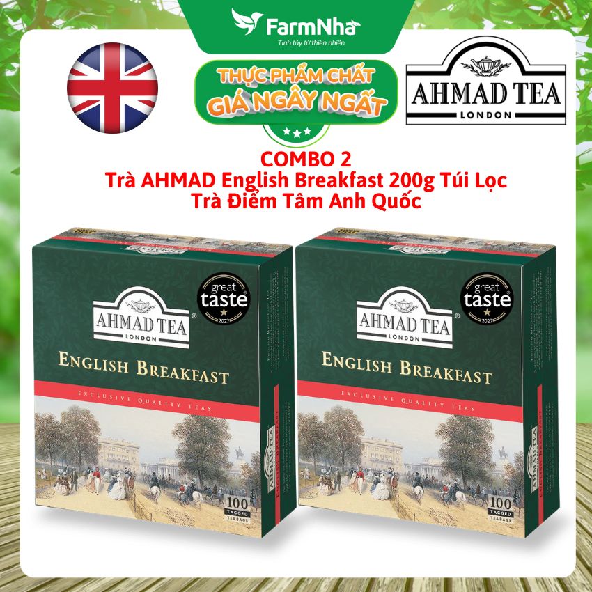 (Combo 2) Trà Ahmad English Breakfast 200g 100 Túi Lọc – Hương Vị Điểm Tâm Truyền Thống Anh Quốc 
