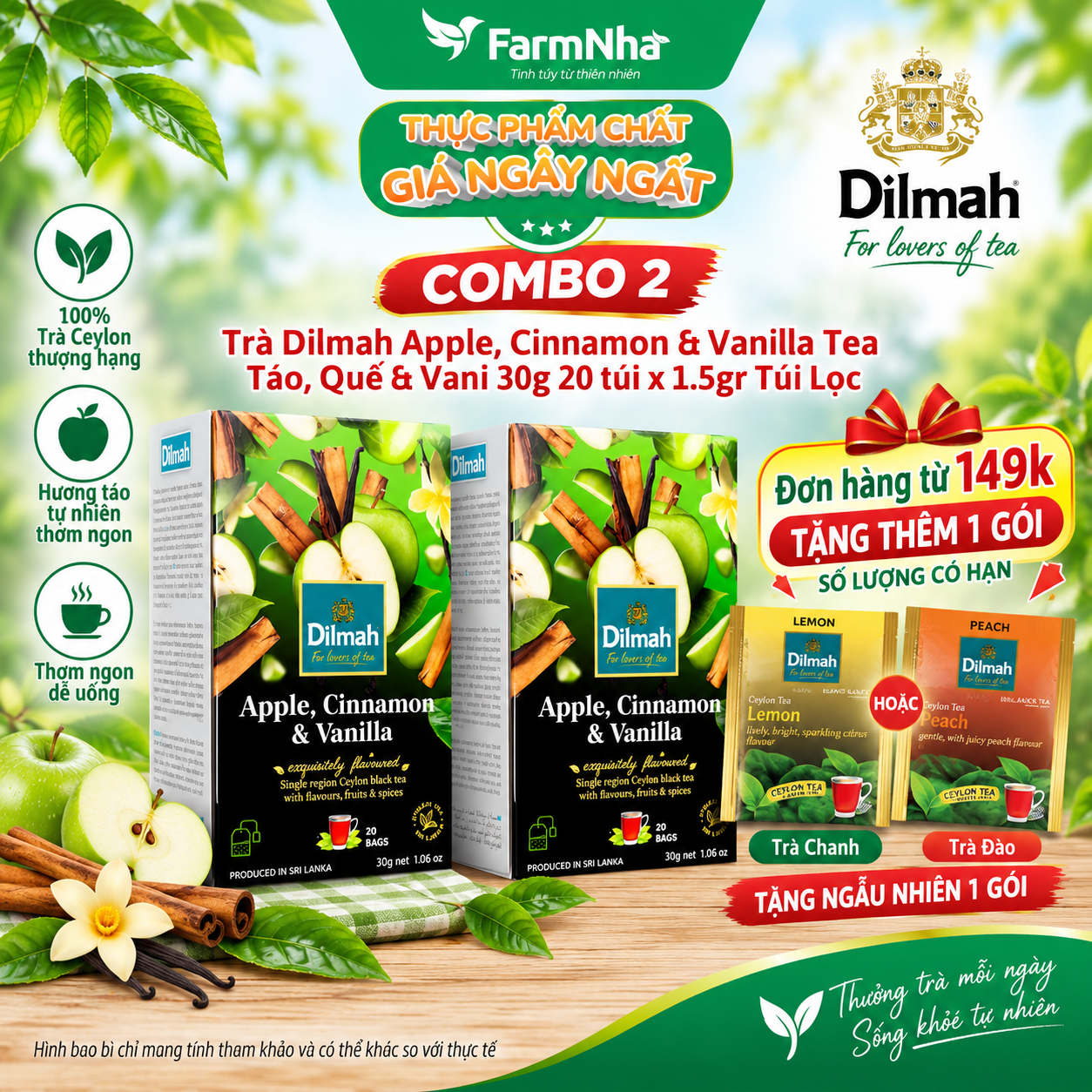 (Combo 2) Trà Dilmah Apple Cinnamon & Vanilla Hương Táo Quế & Vanilla 30g 20 túi x 1.5gr