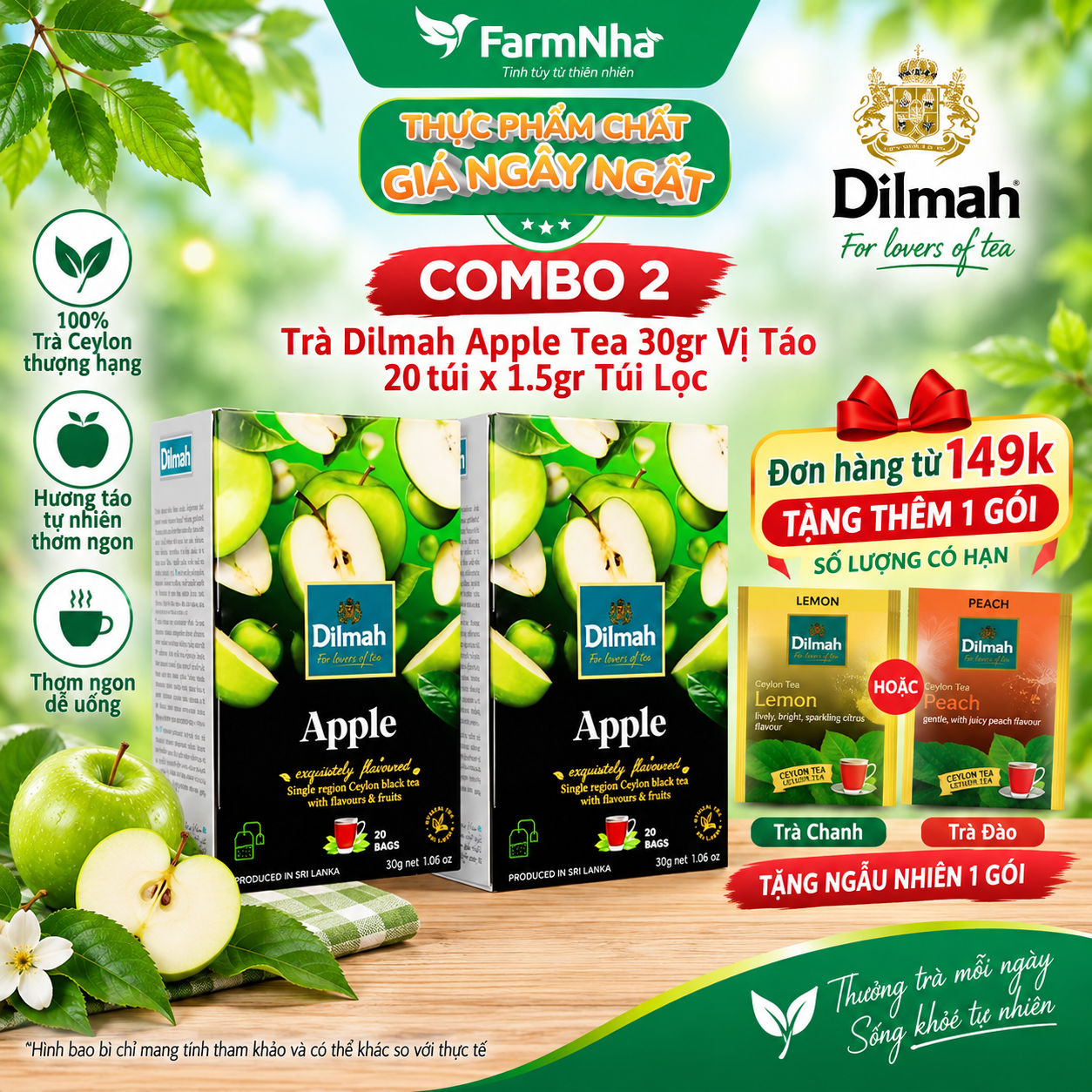 (Combo 2) Trà Dilmah Apple 30gr 20túi x 1.5g Túi Lọc - Hương Táo Ngọt Ngào Thanh Mát từ Sri Lanka
