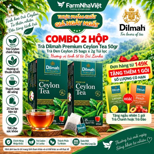 (Combo 2) Trà Dilmah Premium Ceylon Tea 50g (25 Túi x 2g) – TRÀ ĐEN CEYLON NGUYÊN CHẤT TỪ SRI LANKA