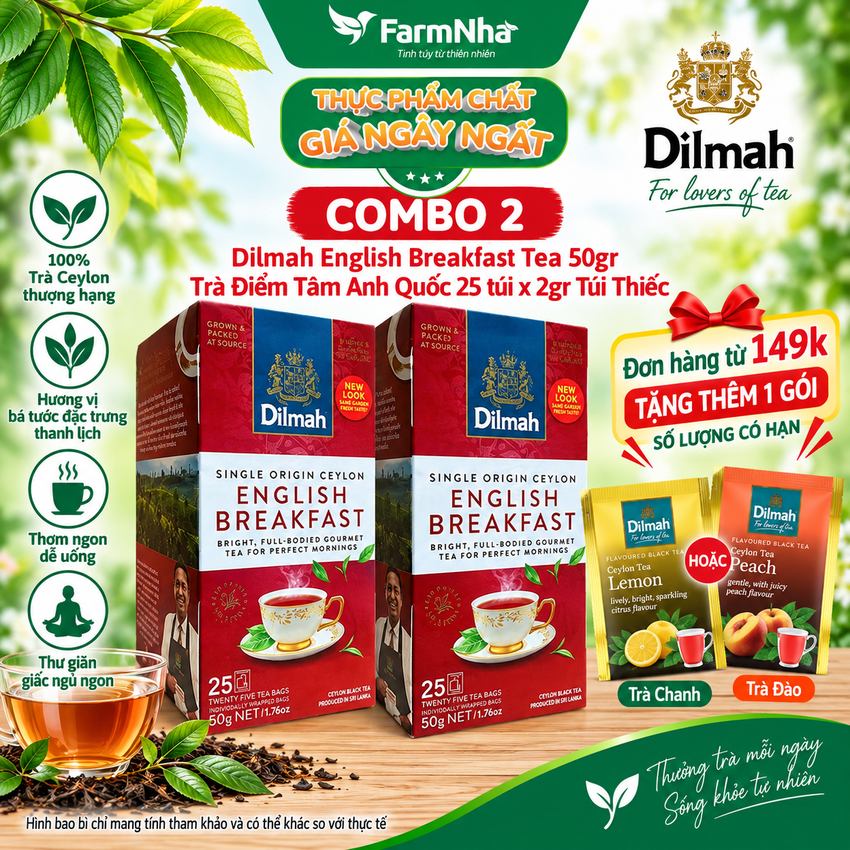 (Combo 2) Trà Dilmah English Breakfast Tea 50g 25 Túix2g Túi Thiếc – Trà Buổi Sáng Anh Quốc Tuyệt Vời
