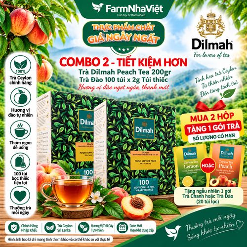 (Combo 2) Trà Dilmah Peach hương Đào 200g 100 túi x 2gr Túi Bạc Riêng Biệt - Vị Trà Đào Tự Nhiên và Ngọt Ngào