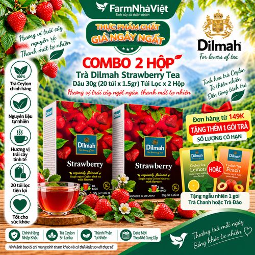 (Combo 2) Trà Dilmah Strawberry Vị Dâu túi lọc 30g 20 túi x 1.5g - Tinh hoa trà Sri Lanka