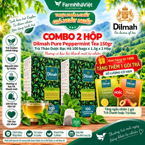 (Combo 2) Trà Dilmah Pure Peppermint Thảo Dược Bạc Hà 150g 100 Túi x 1.5g Túi Bạc Riêng Biệt – Trà Thảo Dược Bạc Hà Tươi Mát