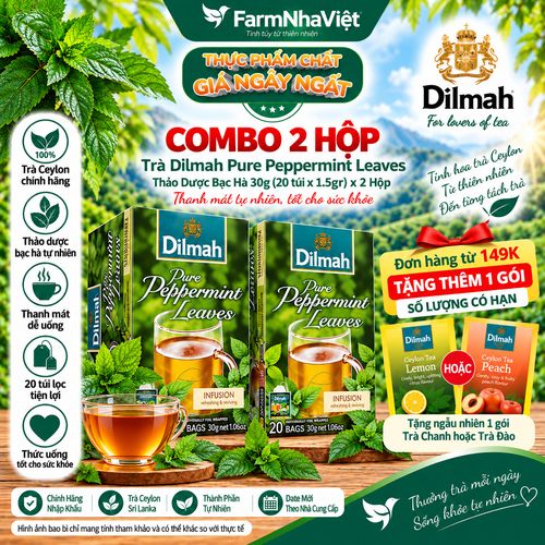 (Combo 2) Trà Dilmah Pure Peppermint 30g 20 Túix1.5g Túi Bạc Riêng Biệt – Trà Thảo Dược Bạc Hà Thư Giãn Tinh Thần