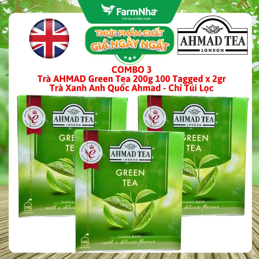 (Combo 2) Trà Xanh Ahmad Green Tea 200g 100x2g Chỉ Túi Lọc – Hương Vị Thanh Khiết & Tinh Tế 