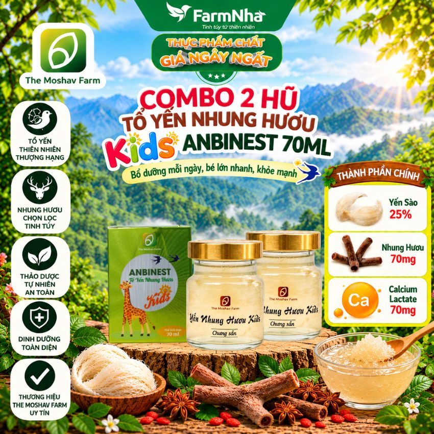 (Combo 2) Tổ Yến Nhung Hươu ANBINEST Kids 70ml – Dinh Dưỡng Vượt Trội Cho Trẻ Em Phát Triển Toàn Diện