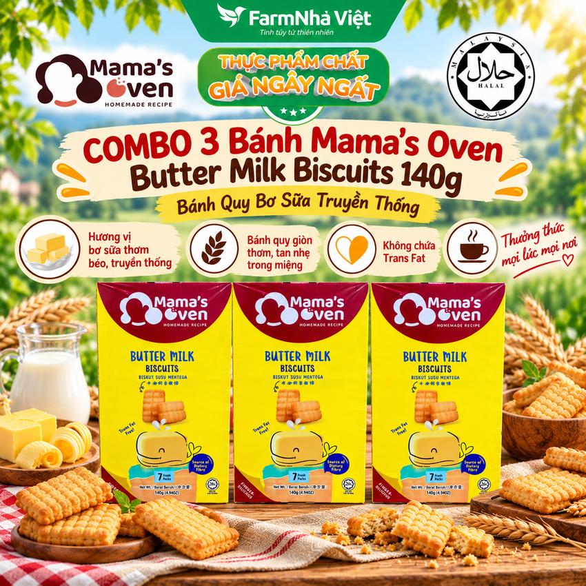 (Combo 3) Bánh Mama’s Oven Butter Milk Biscuits 140g – Bánh Quy Bơ Sữa Giòn Ngon