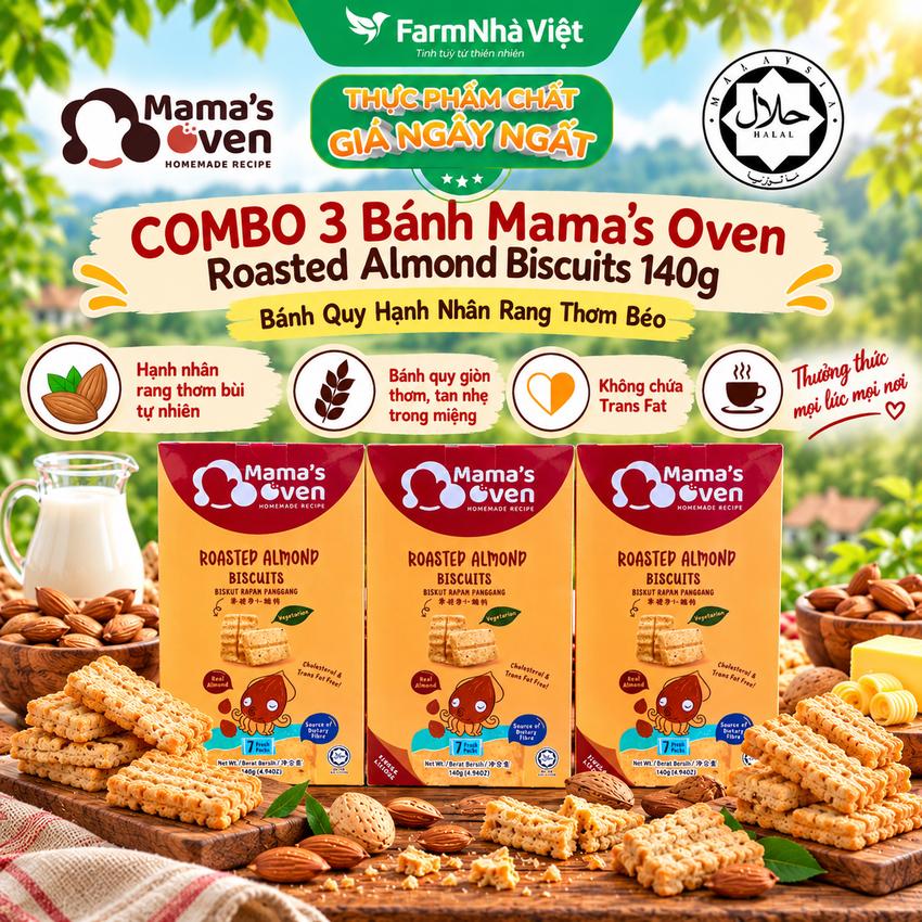 (Combo 3) Bánh Mama's Oven Roasted Almond Biscuits 140g - Bánh Quy Hạnh Nhân Rang Thơm Giòn