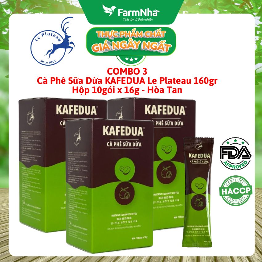 (Combo 3) Cà Phê Sữa Dừa KAFEDUA Hộp 160gr 10 gói x 16gr Le Plateau - Hương Vị Độc Đáo và Cuốn Hút