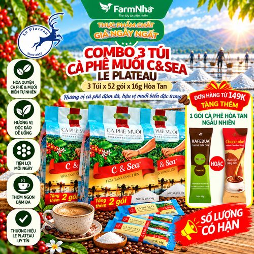 (Combo 3) Cà Phê Muối hòa tan C & Sea Le Plateau Túi 832gr 52 gói x 16g - Đậm đà & Mặn mà vị biển