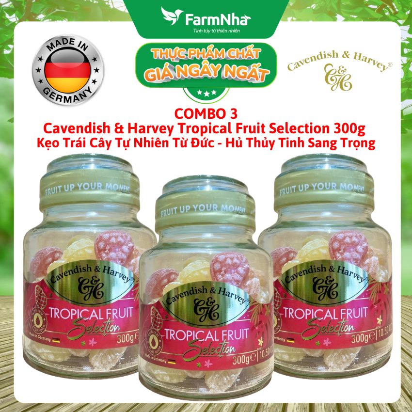 (Combo 3) Kẹo Cavendish & Harvey Tropical Fruit 300g | Kẹo Trái Cây Đức Hũ Thủy Tinh Cao Cấp 