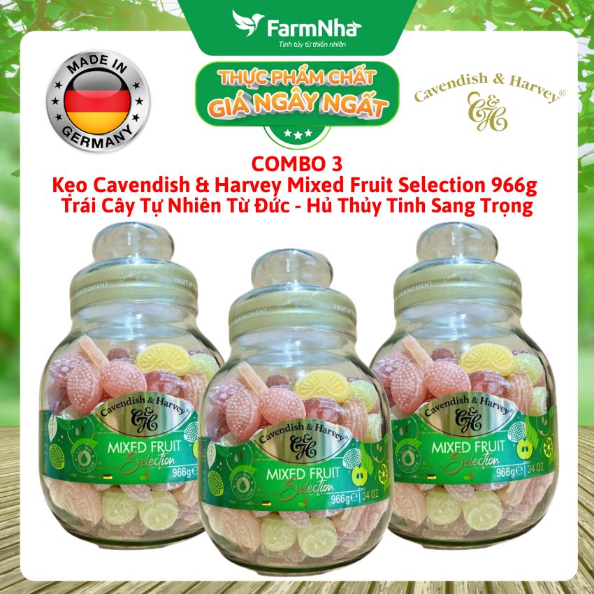 (Combo 3) Kẹo Trái Cây Cavendish & Harvey Mixed Fruit Selection 966g Thủy Tinh Sang Trọng - Vị trái cây tự nhiên