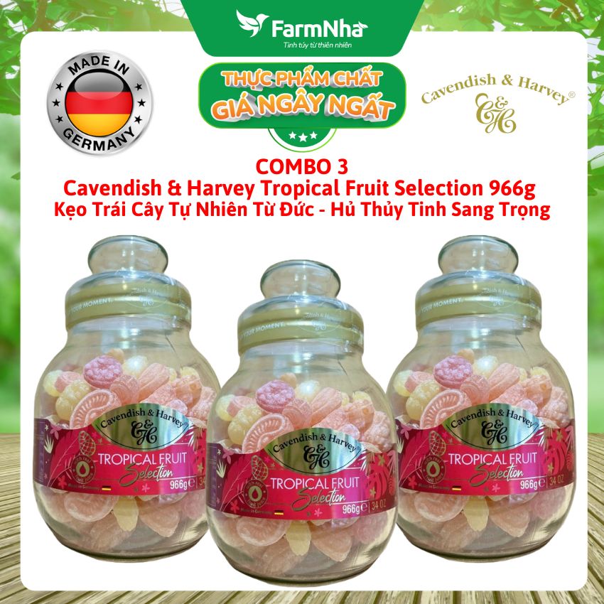 (Combo 3) Kẹo Cavendish & Harvey Tropical Fruit 966g | Kẹo Trái Cây Đức Hũ Thủy Tinh Cao Cấp 