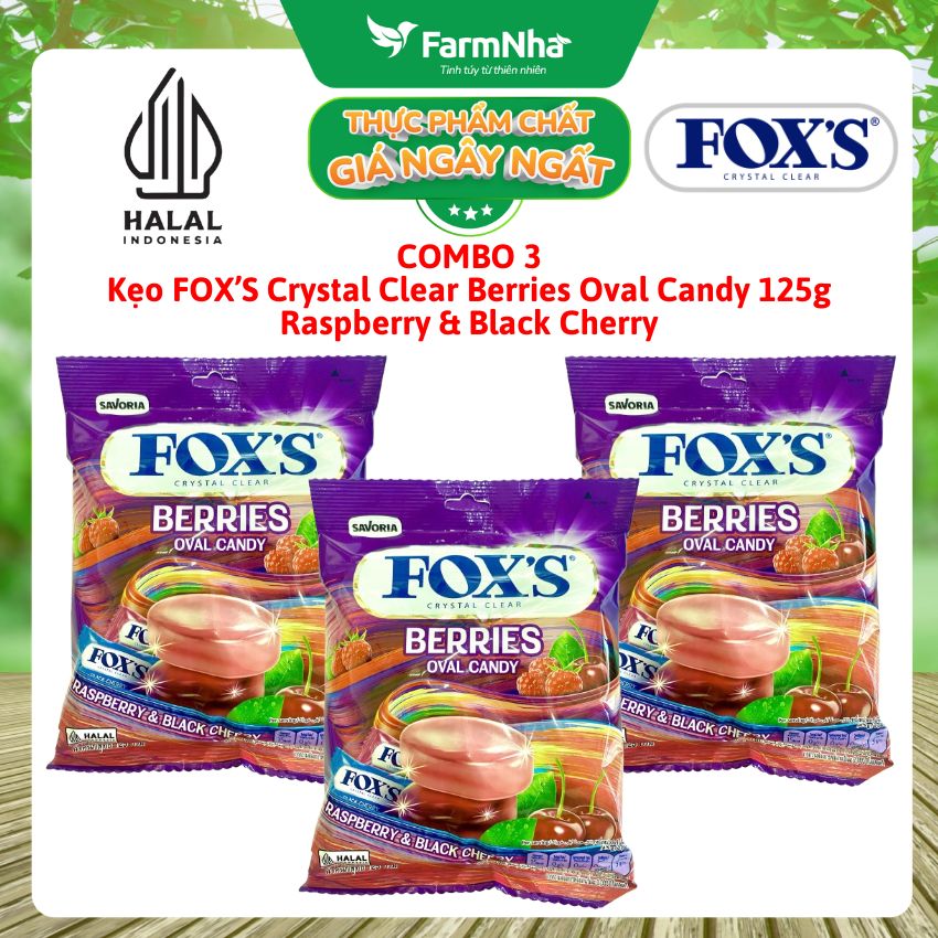 (Combo 3) Kẹo FOX’S Berries Oval Candy 125g RASPBERRY & BLACK CHERRY - Vị trái cây tự nhiên hấp dẫn
