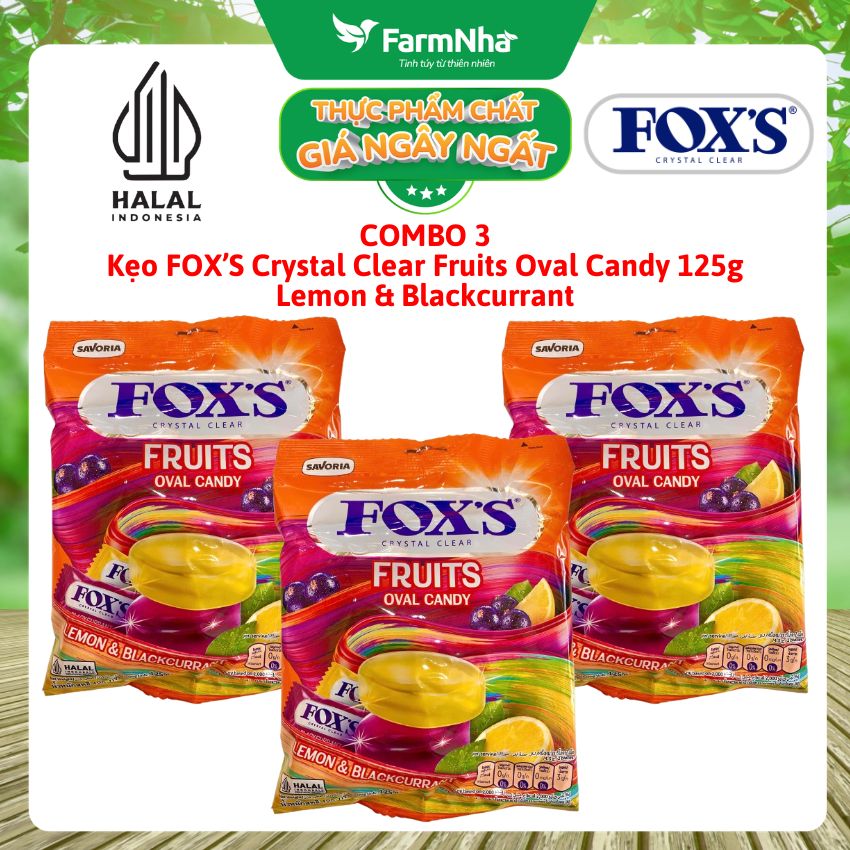 (Combo 3) Kẹo FOX’S Fruits Oval Candy 125g LEMON & BLACKCURRANT - Chua Ngọt Hài Hòa Khó Cưỡng