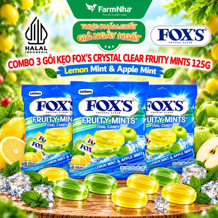 (Combo 3) Kẹo FOX’S Fruity Mints Oval Candy 125gr LEMON MINT & APPLE MINT - Mát Lạnh & Ngọt Ngào