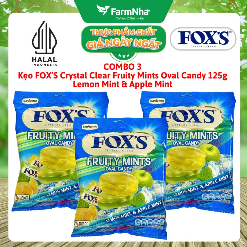 (Combo 3) Kẹo FOX’S Fruity Mints Oval Candy 125gr LEMON MINT & APPLE MINT - Mát Lạnh & Ngọt Ngào