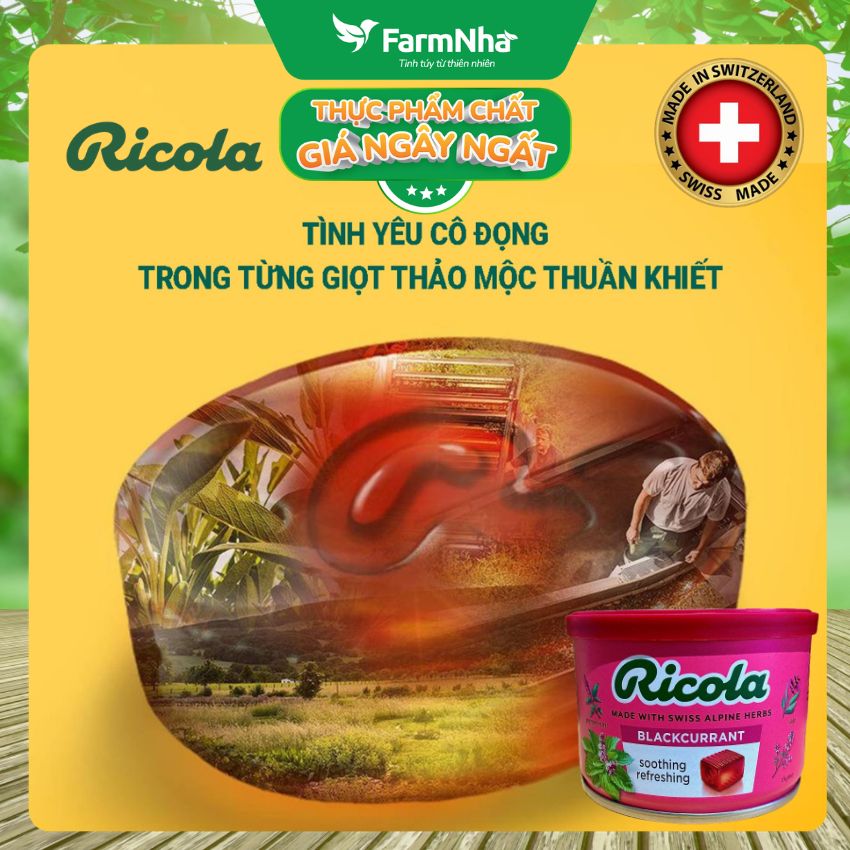 (Combo 3) Kẹo Ngậm Ho Ricola Blackcurrant 100g Hộp Thiếc - Vị Lý Chua, Thảo Mộc Giảm Ho Thụy Sĩ