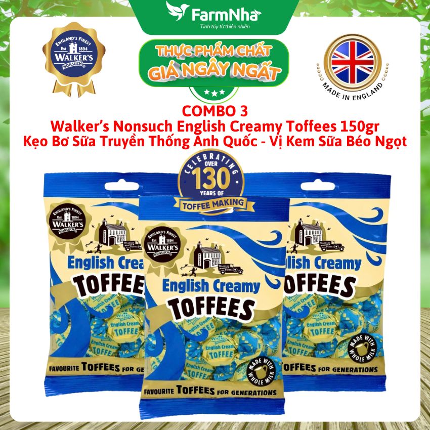 (Combo 3) Kẹo Bơ Sữa Walker’s Toffees English Creamy 150gr – Kem Sữa Béo Ngậy, Mềm Dẻo Hấp Dẫn