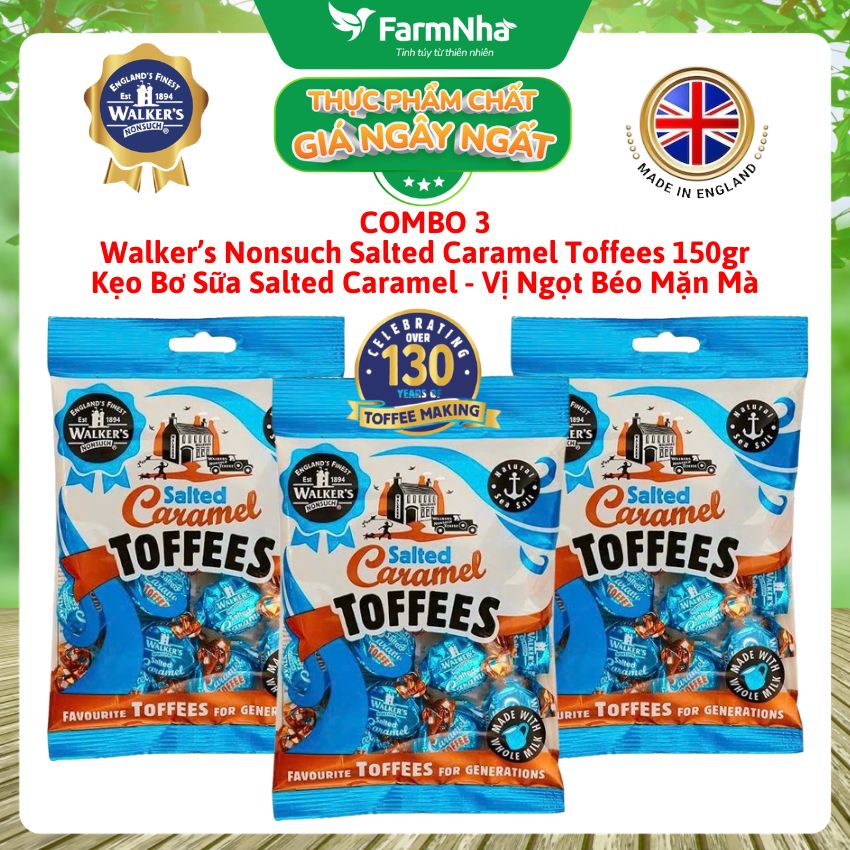(Combo 3) Kẹo Bơ Sữa Walker’s Toffees Salted Caramel 150gr – Ngọt Béo Hòa Quyện Vị Mặn Độc Đáo