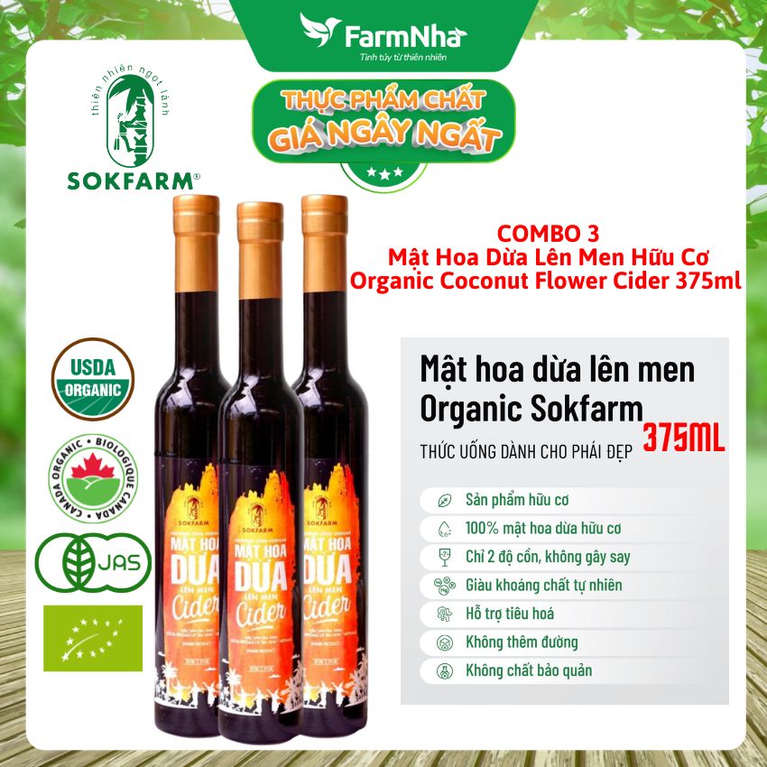 (Combo 3) Mật Hoa Dừa Lên Men Cider Sokfarm 375ml - Thưởng Thức Hương Vị Lôi Cuốn Và Hấp Dẫn