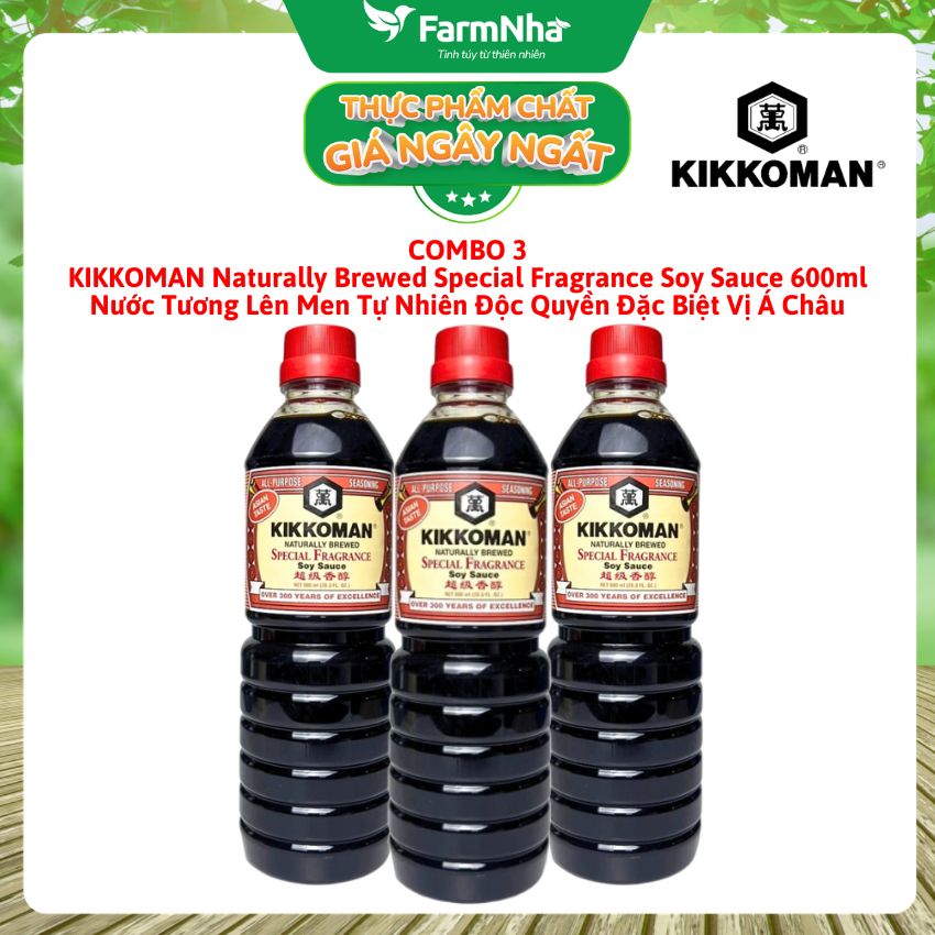 (Combo 3) Xì Dầu Kikkoman Special Fragrance Soy Sauce 600ml – Nước Tương Nhật Bản Lên Men Tự Nhiên Đặc Biệt 