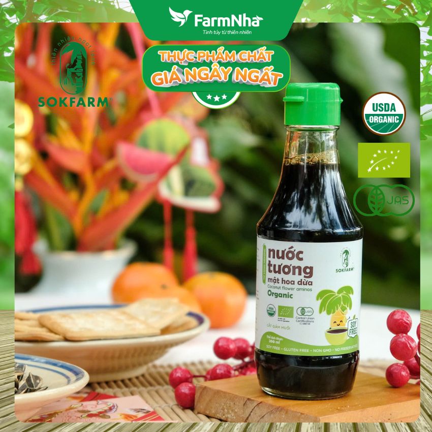 (Combo 3) Nước Tương Mật Hoa Dừa Hữu Cơ Sokfarm 200ml Cho Bé | Nước Chấm Hữu Cơ Ít Muối