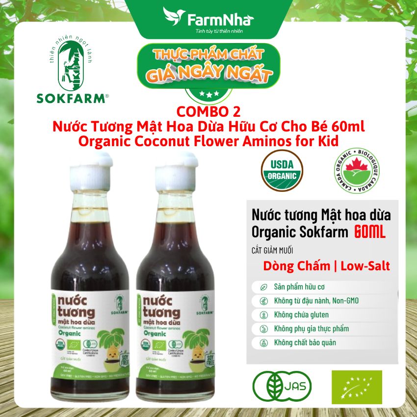 (Combo 3) Nước Tương Mật Hoa Dừa Hữu Cơ Sokfarm 60ml Cho Bé | Nước Chấm Hữu Cơ Ít Muối