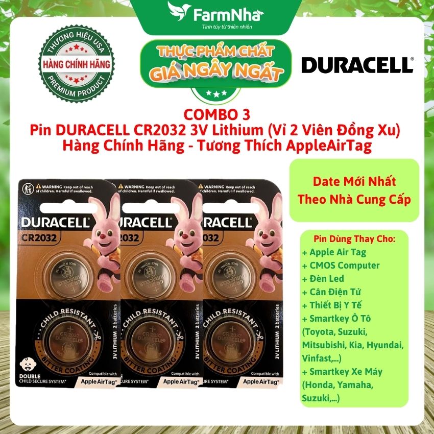 (Combo 3) Pin DURACELL CR2032 3V Lithium Vỉ 2 Viên Chính Hãng – Pin Đồng Xu Cho AirTag, Smartkey