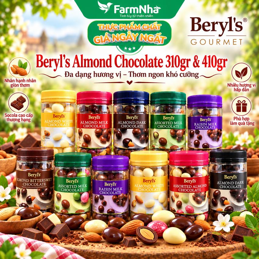 (Combo 3) Socola Beryls Almond Dark Chocolate 410gr - Sôcôla Đen Hảo Hạng và Hạnh Nhân Giòn Ngon Thơm Lừng