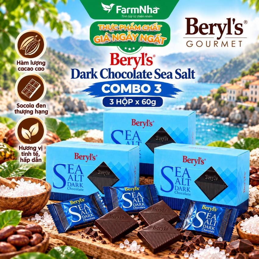 (Combo 3) Sô cô la Beryls 60g Dark Sea Salt - Hương vị độc đáo hấp dẫn từ biển cả