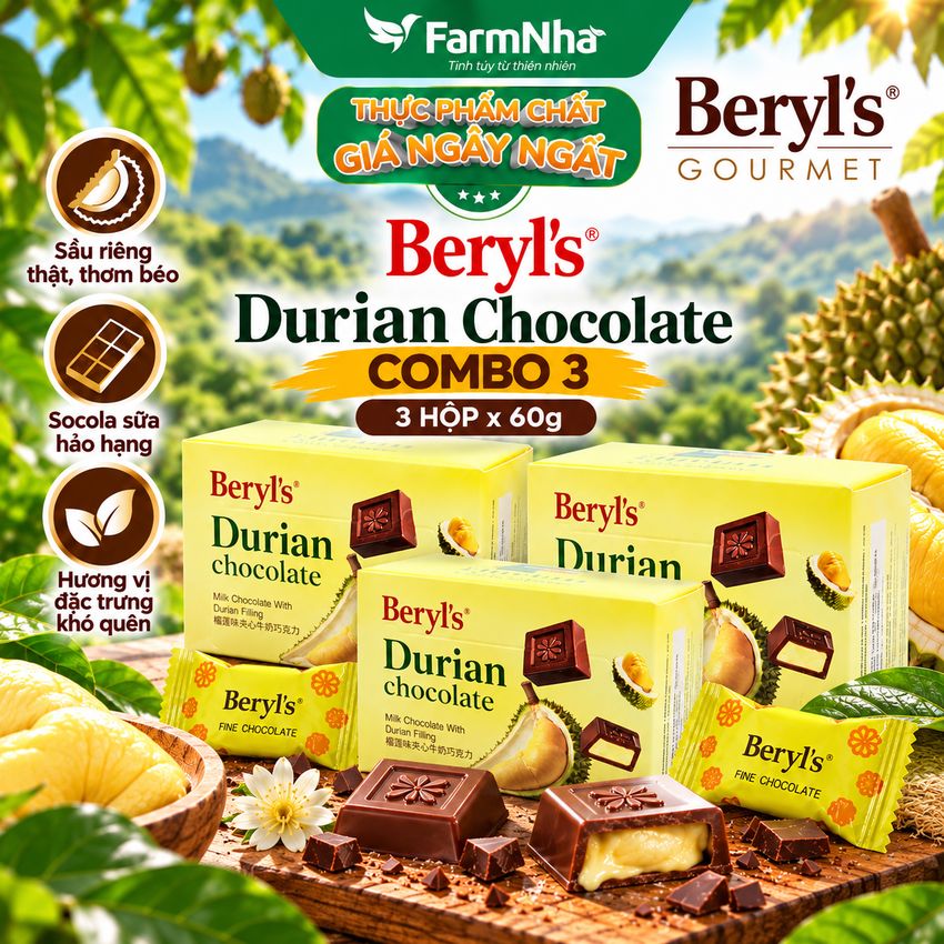 (Combo 2) Socola Beryls Durian 60g - Vị Sầu Riêng Thơm Ngon Khó Cưỡng