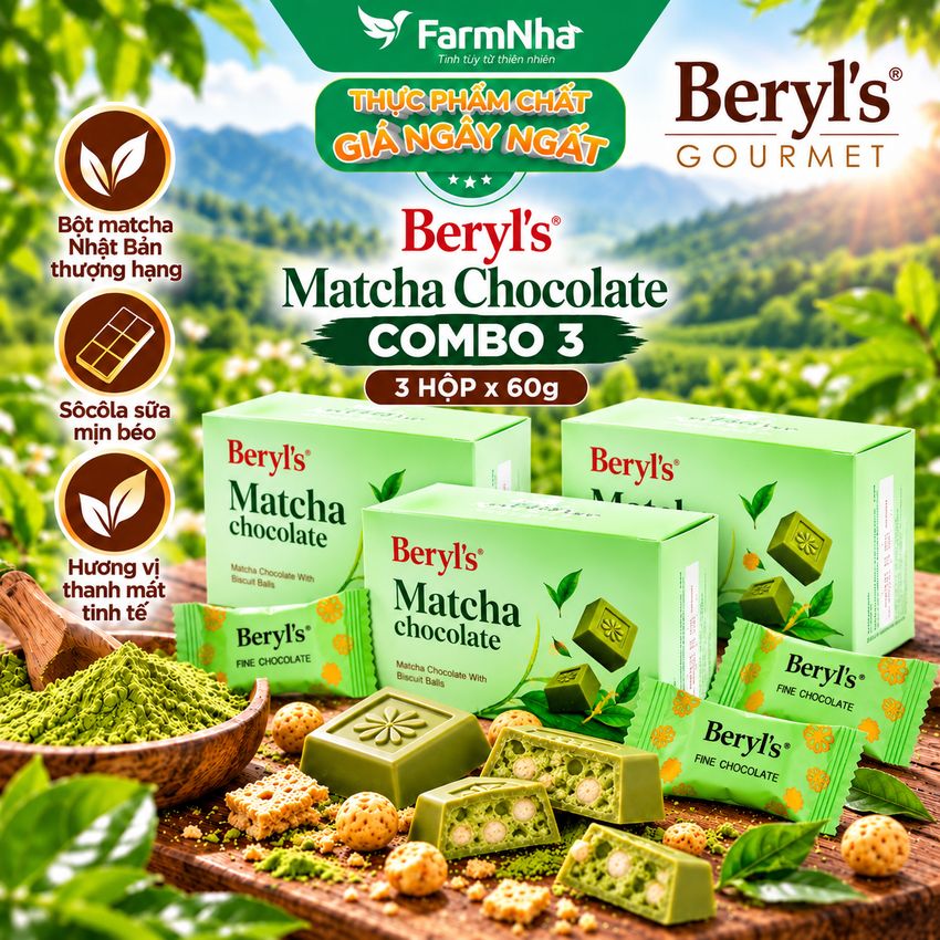(Combo 3) Socola Beryls Matcha 60g - Vị Trà Xanh Nhật Bản, Ngon Chuẩn Gu Tín Đồ Matcha