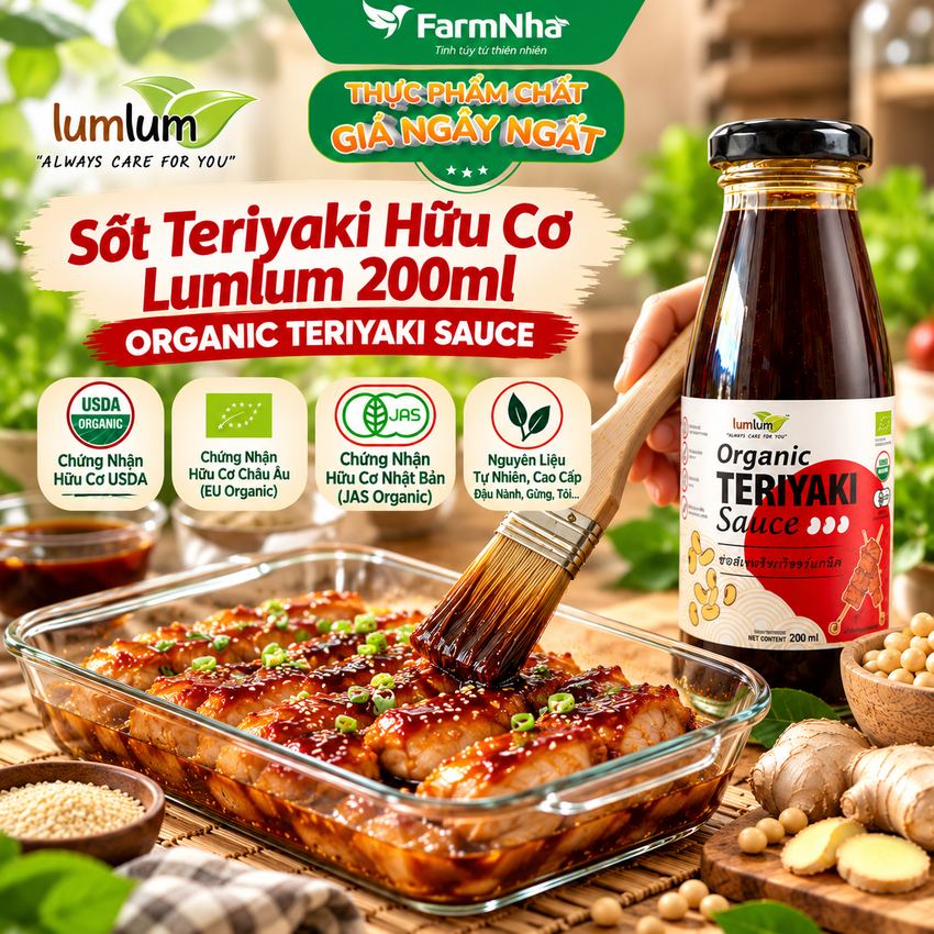 (Combo 3) Sốt Teriyaki Hữu Cơ LumLum 200ml – Organic Teriyaki Sauce Thái Lan